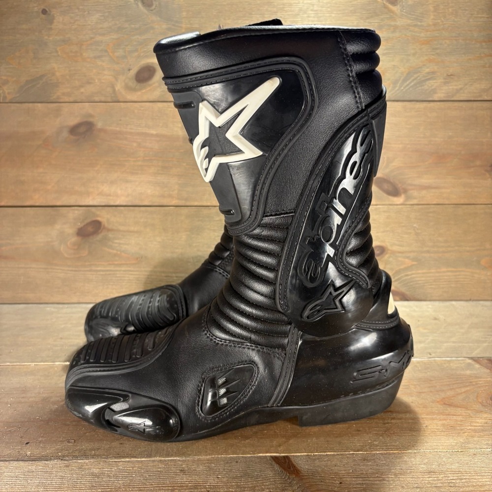 Alpinestars SMX-S Mens size 44 shoes black leather motorcycle racing riding boot